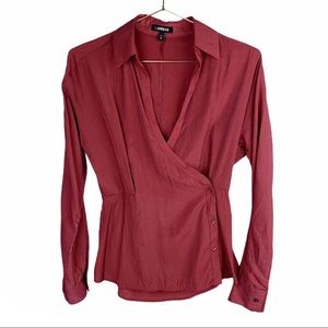 Express Wrap Front Shimmer Blouse‎ in Rust